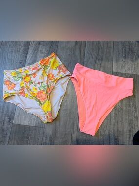 2 aerie High-Waist Bikini Bottoms - Coral Pink & Floral